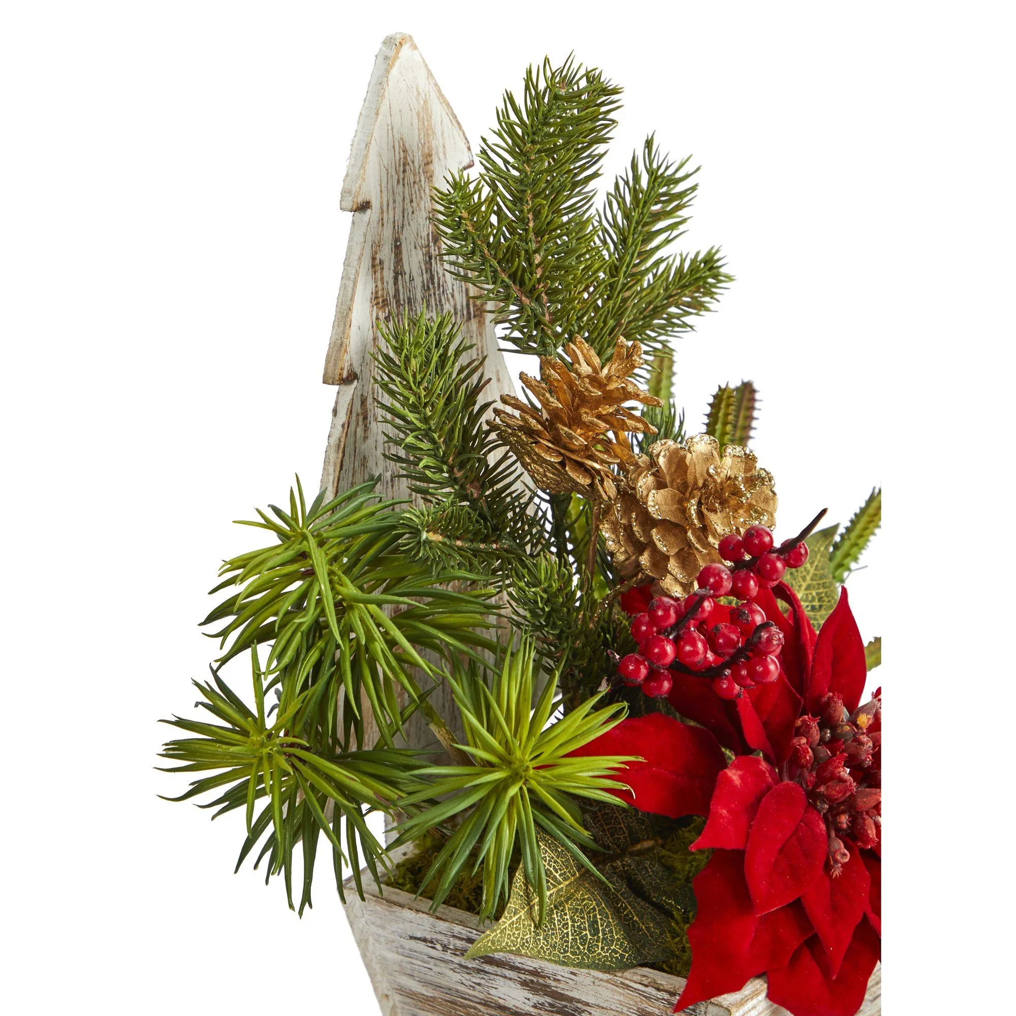 15” Poinsettia, Cactus and Succulent Artificial Arrangement in Christmas Tree Planter