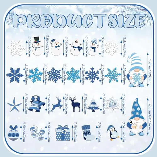 25 Pcs Christmas Decoration Magnets Blue Gnome Snowman Snowflake Christmas Tree Refrigerator Magnets Decorative Fridge Magnetic Stickers Garage Magnet for Fridge Mailbox Car Metal Door Decoration