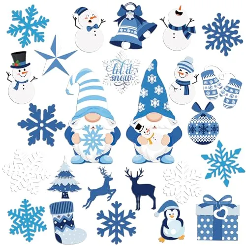 25 Pcs Christmas Decoration Magnets Blue Gnome Snowman Snowflake Christmas Tree Refrigerator Magnets Decorative Fridge Magnetic Stickers Garage Magnet for Fridge Mailbox Car Metal Door Decoration