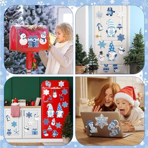 25 Pcs Christmas Decoration Magnets Blue Gnome Snowman Snowflake Christmas Tree Refrigerator Magnets Decorative Fridge Magnetic Stickers Garage Magnet for Fridge Mailbox Car Metal Door Decoration