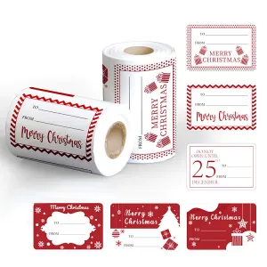 250PCs 6 Designs Square 2*3 Inch Red Christmas Stickers Merry Chritmas Labels tape