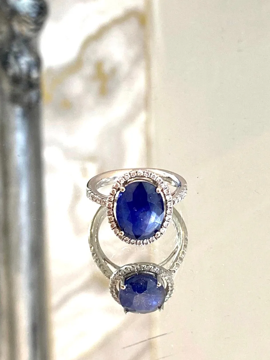 5ct Sapphire & Diamond Ring Set In 18k White Gold