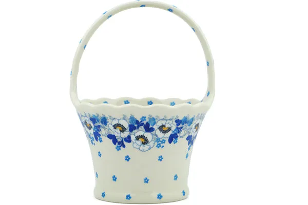 8" Basket with Handle - Blue Spring