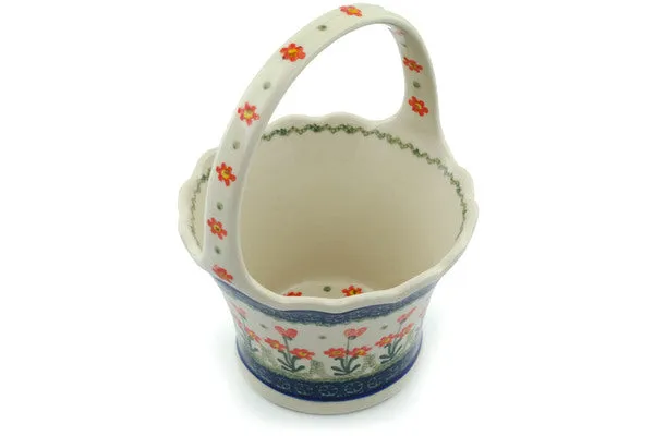 8" Basket with Handle - Peach Spring Daisy