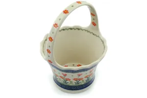 8" Basket with Handle - Peach Spring Daisy