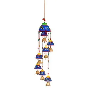 ADITYA IMPEX Handicraft rajasthane Wooden Colored Bells Desing Decorative showpice Wind Chimes for Home Balcony Garden Positive Energy, Home Decor Hanging Long Bells 7 Bells(Set of 2 Piece)