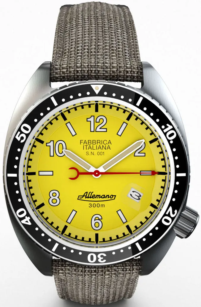 ALM Watch 1973 Diver Shark Yellow   Depth Gauge