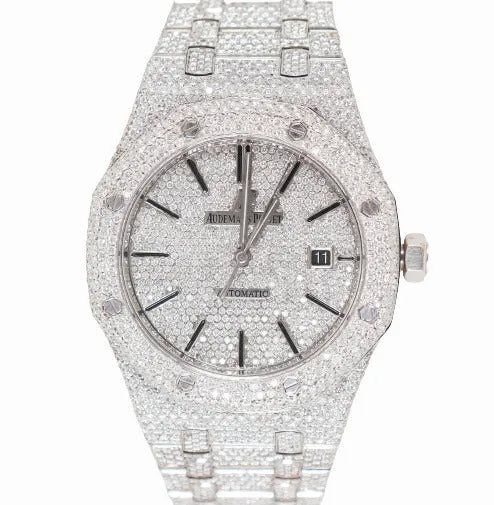 Audemars Piguet Men's Royal Oak Stainless Steel 41mm Custom ICED OUT Pave Dial Watch