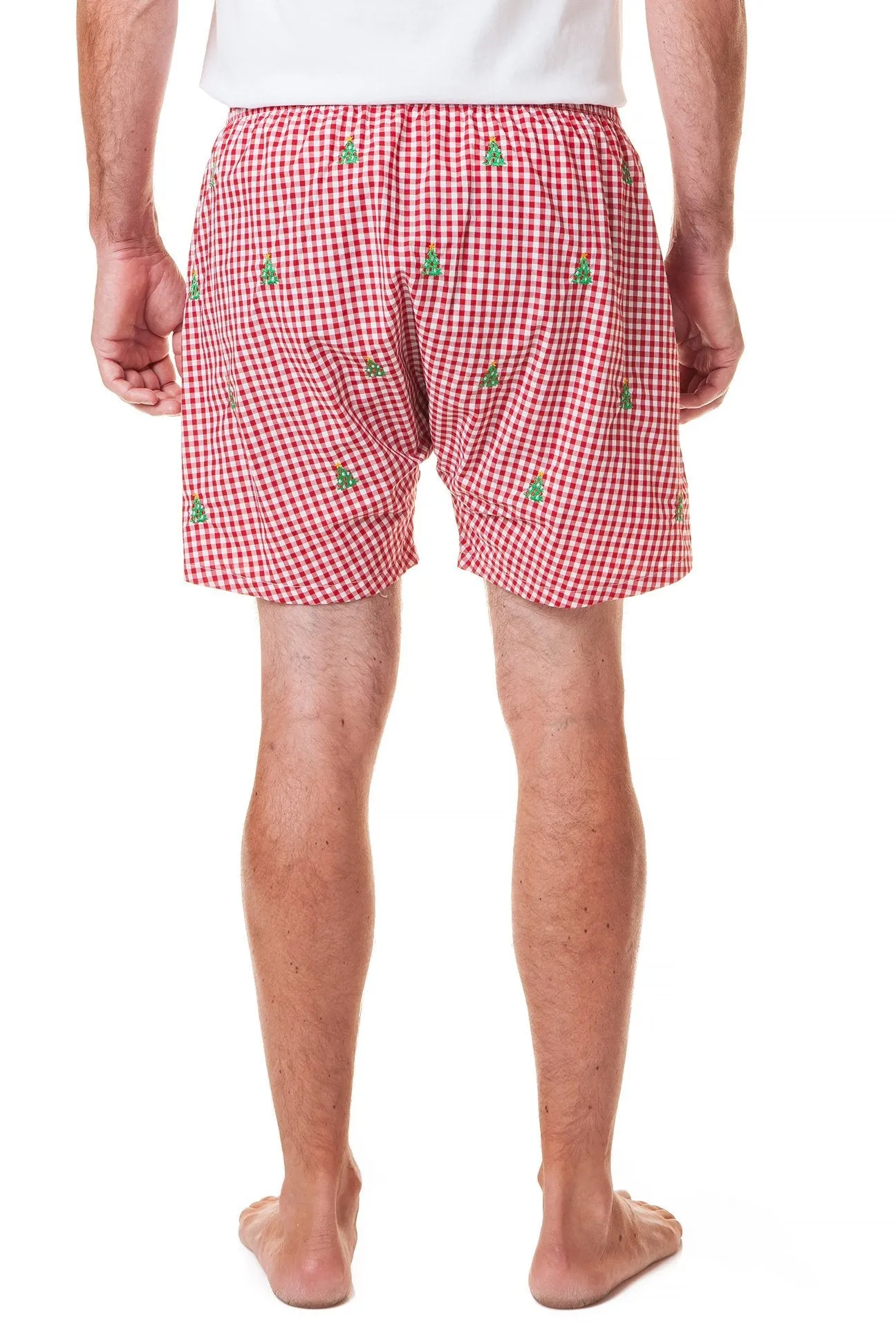 Barefoot Boxer Wide Gingham Red with Christmas Tree