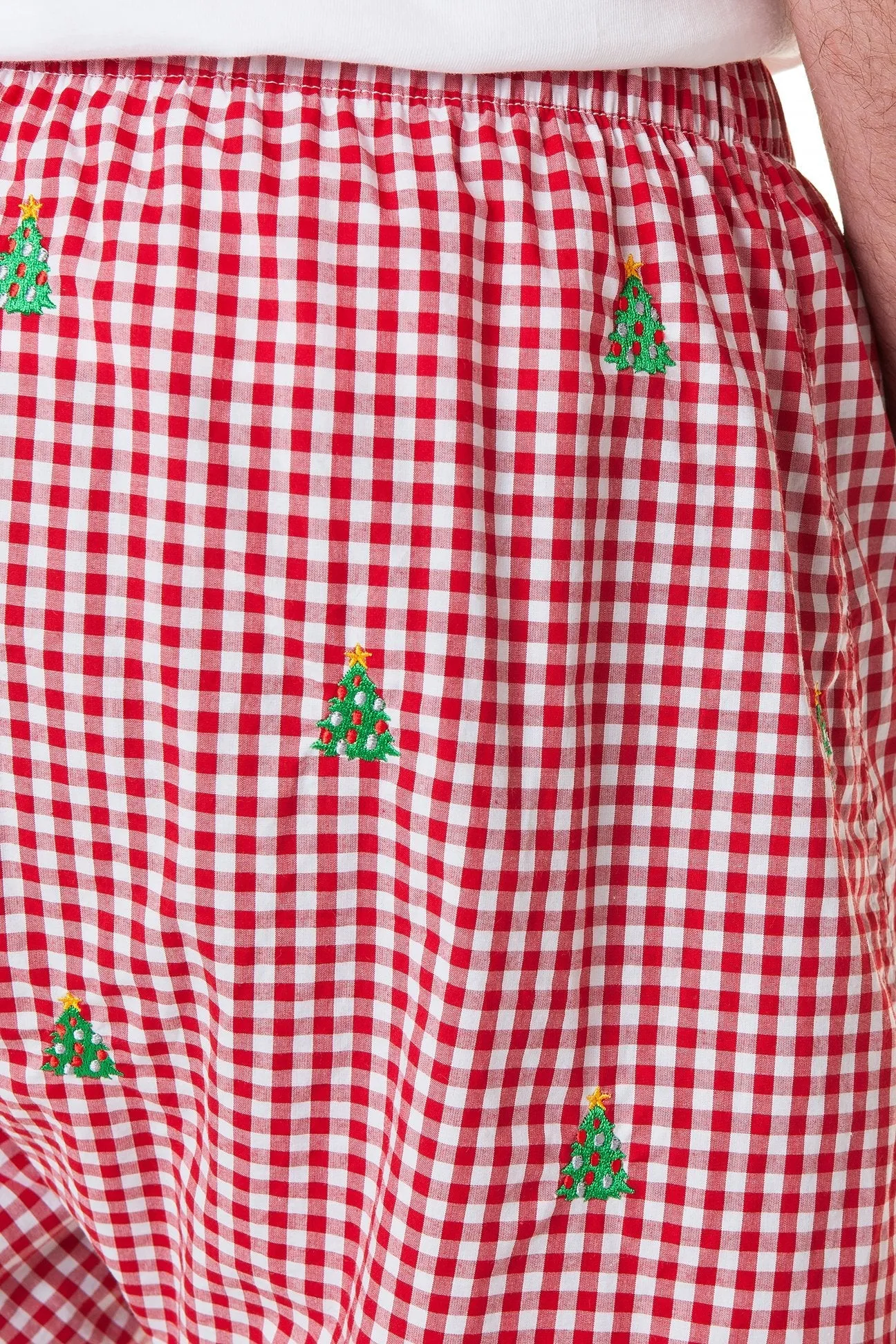 Barefoot Boxer Wide Gingham Red with Christmas Tree