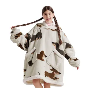 Bedsure Cute Printed Patterns Sherpa Blanket Hoodie Grey