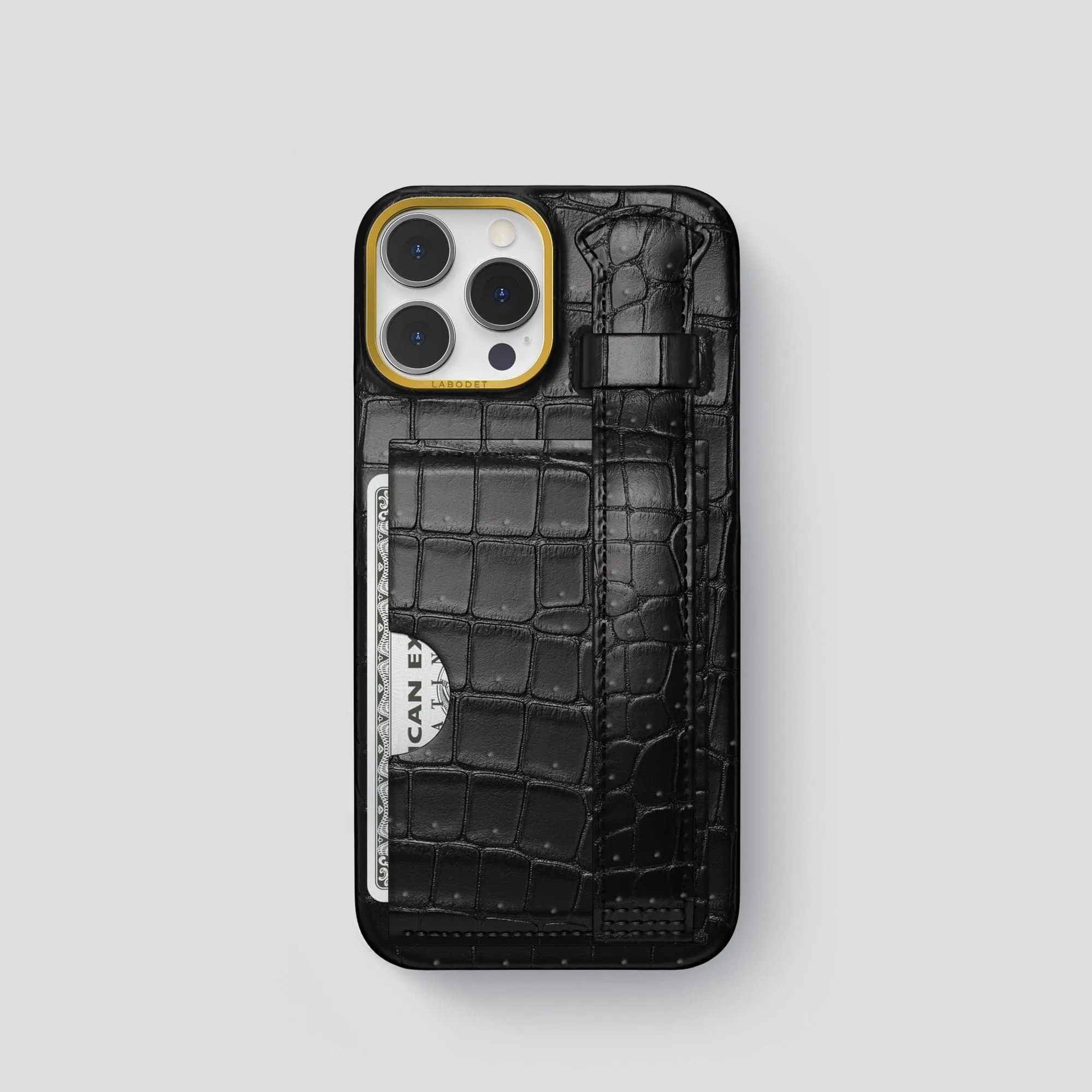 Cardholder Strap Case For iPhone 15 Pro In Porosus Crocodile