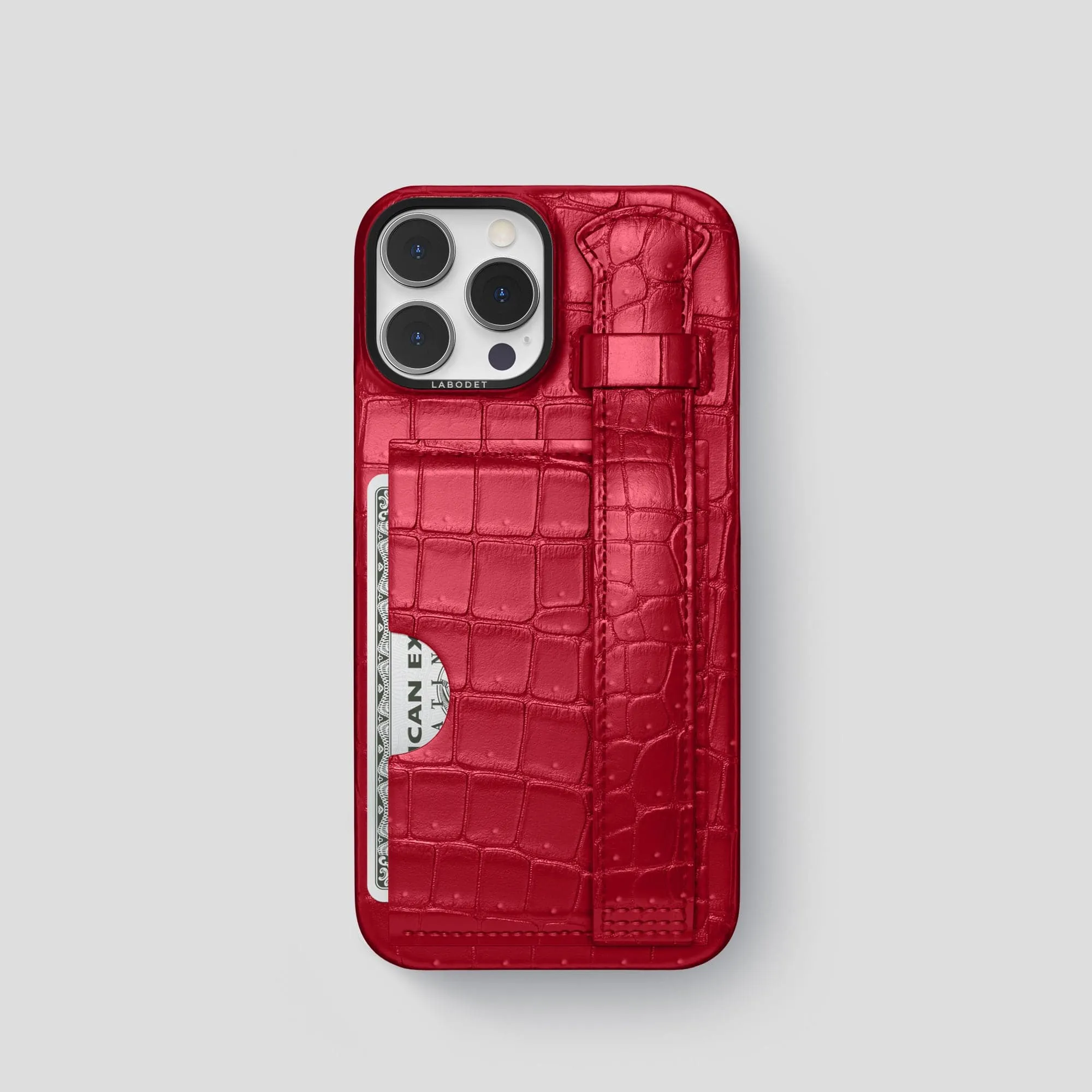 Cardholder Strap Case For iPhone 15 Pro In Porosus Crocodile