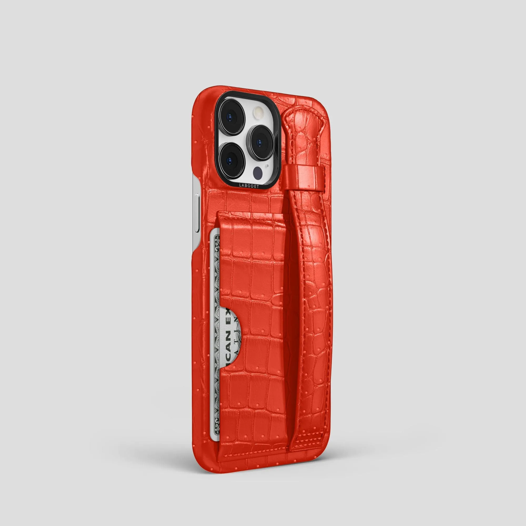 Cardholder Strap Case For iPhone 15 Pro In Porosus Crocodile