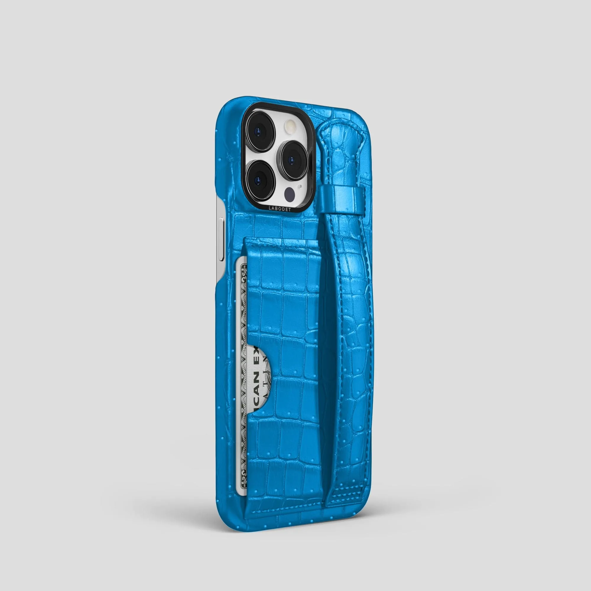 Cardholder Strap Case For iPhone 15 Pro In Porosus Crocodile