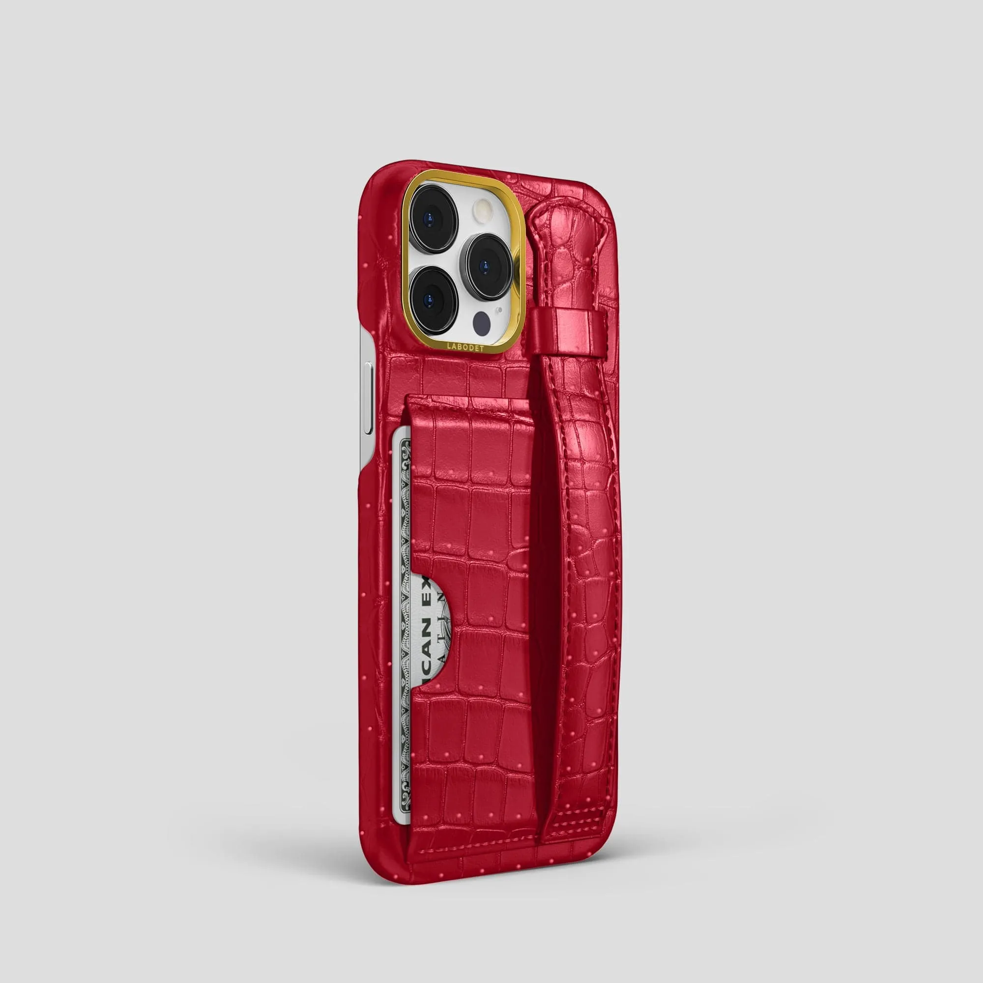 Cardholder Strap Case For iPhone 15 Pro In Porosus Crocodile