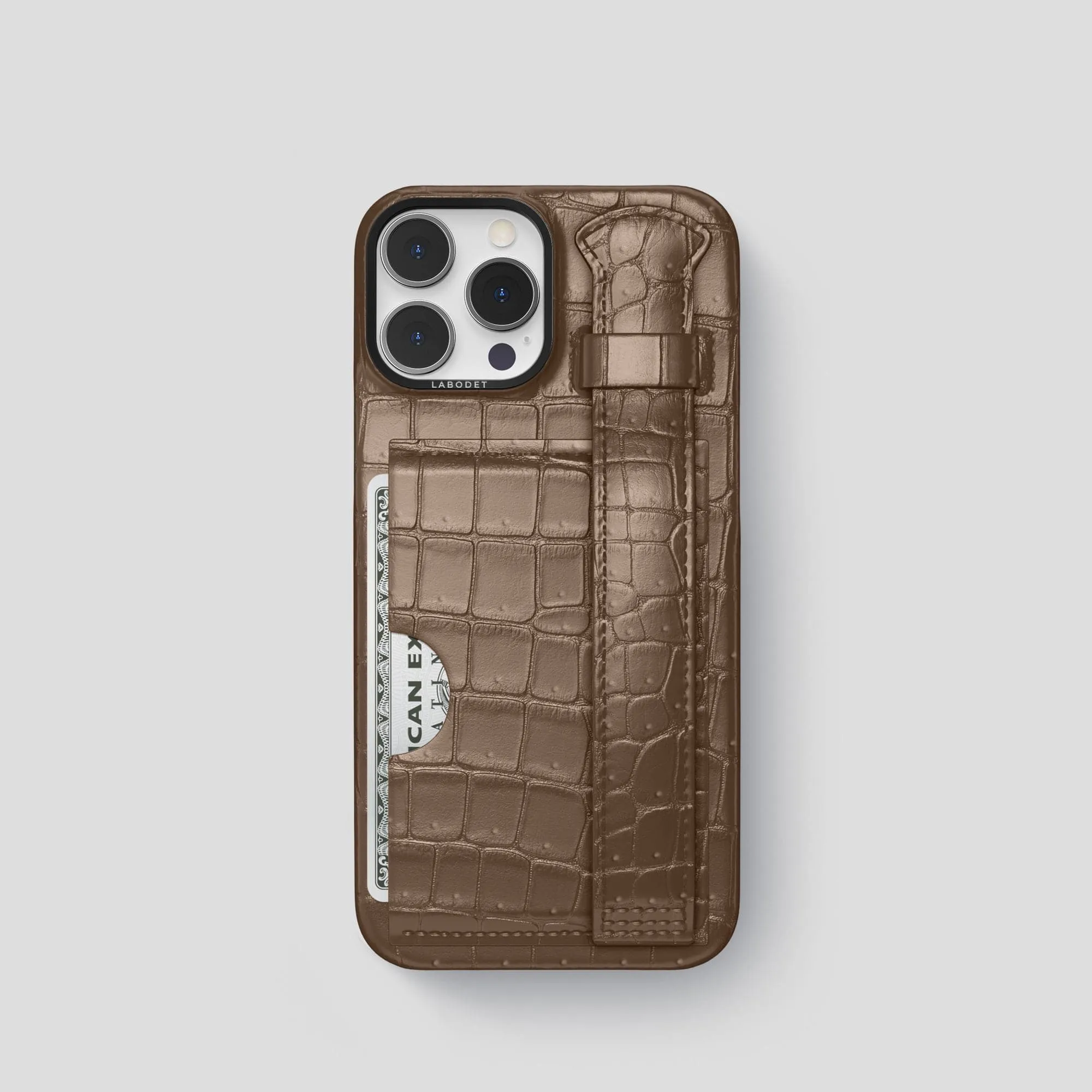 Cardholder Strap Case For iPhone 15 Pro In Porosus Crocodile