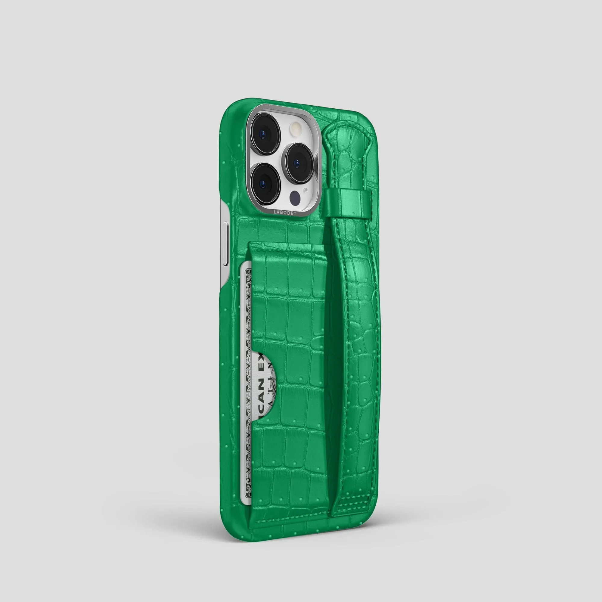 Cardholder Strap Case For iPhone 15 Pro In Porosus Crocodile