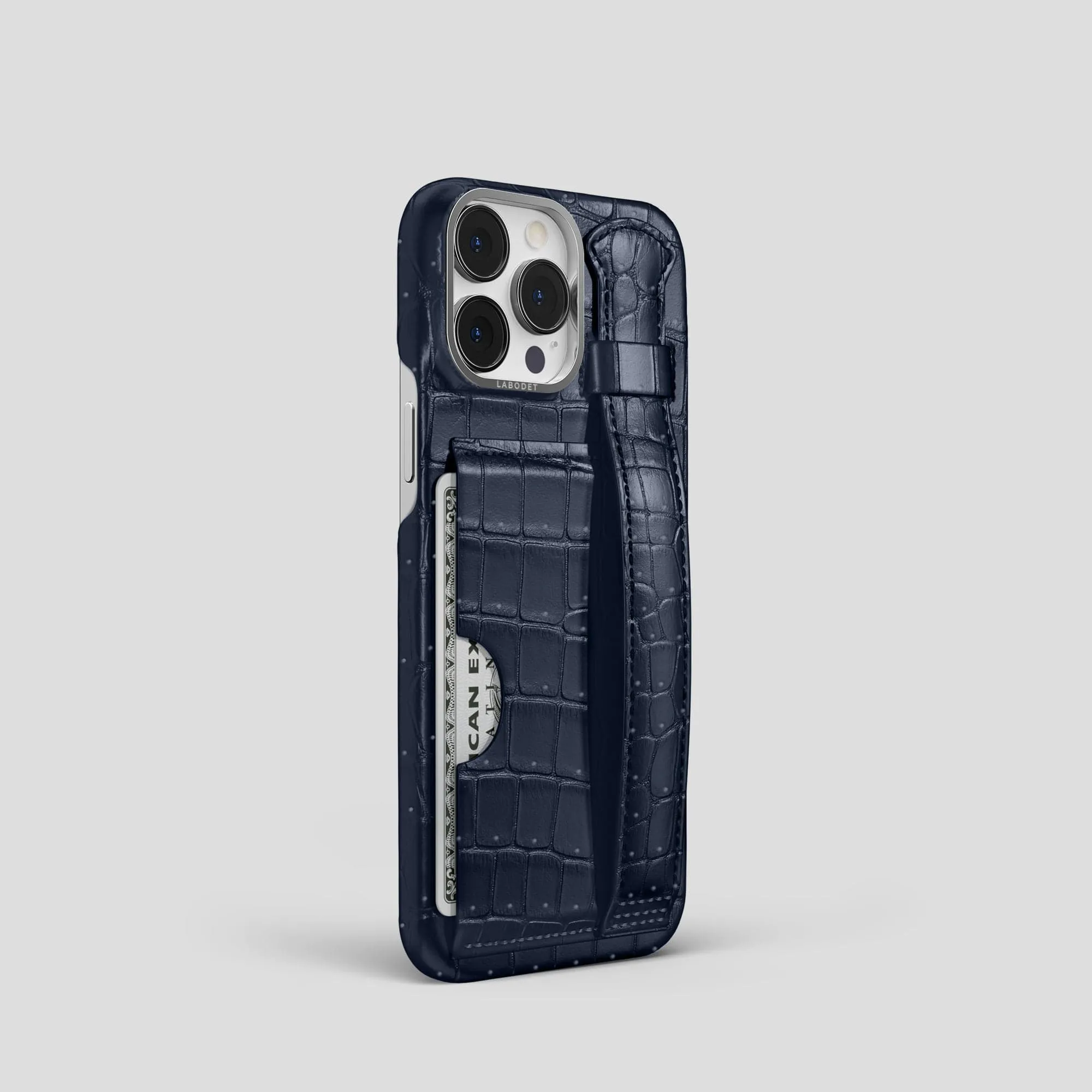 Cardholder Strap Case For iPhone 15 Pro In Porosus Crocodile