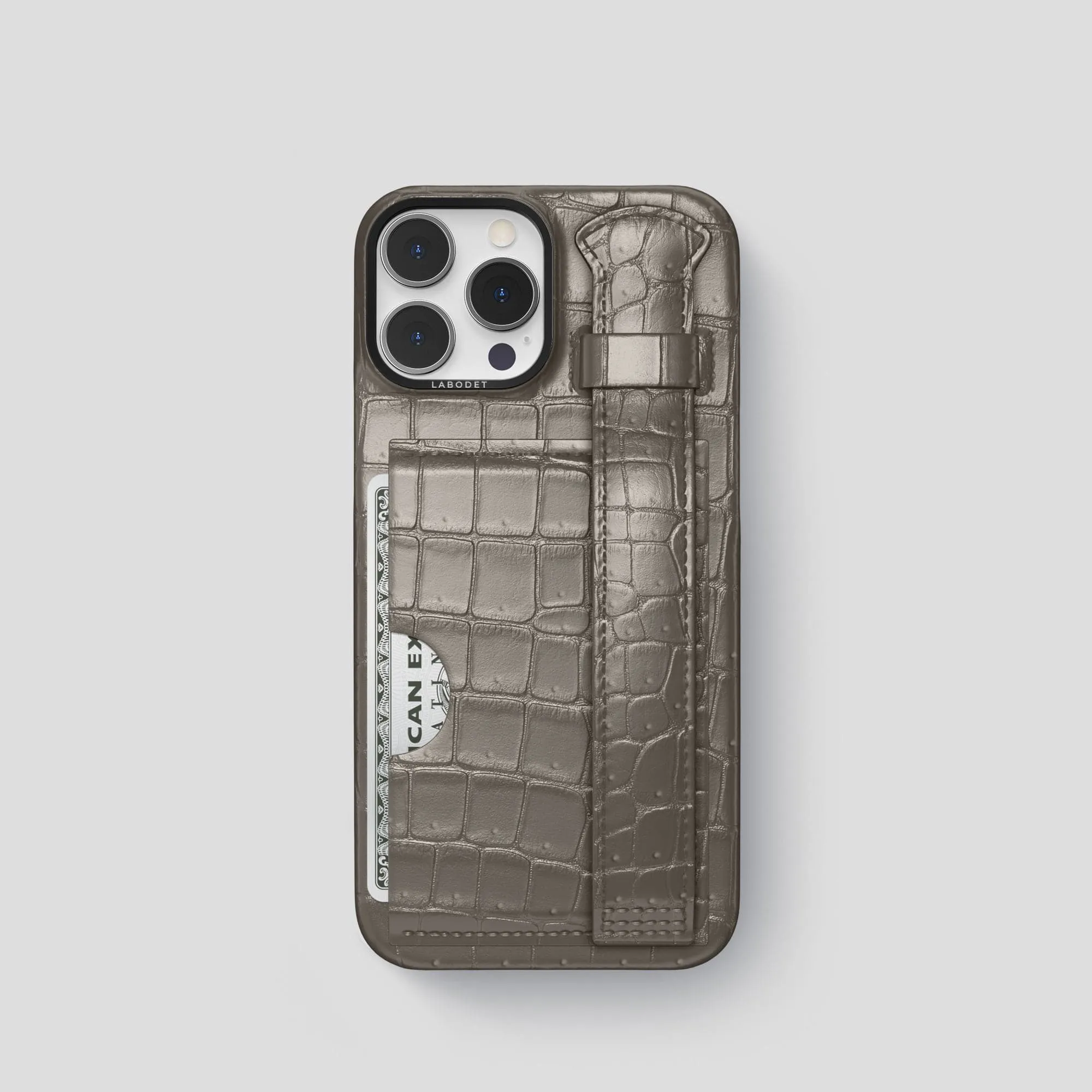 Cardholder Strap Case For iPhone 15 Pro In Porosus Crocodile