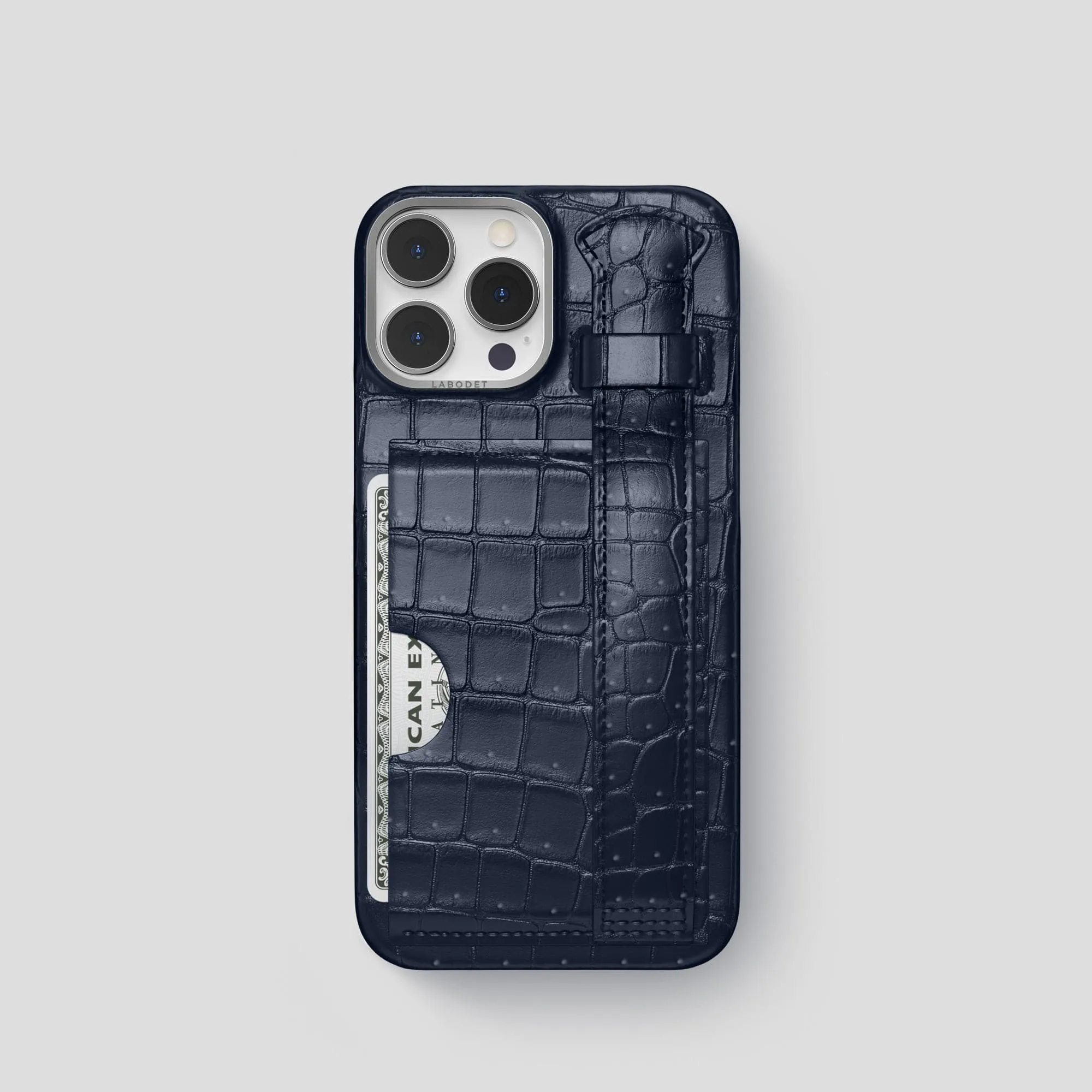 Cardholder Strap Case For iPhone 15 Pro In Porosus Crocodile