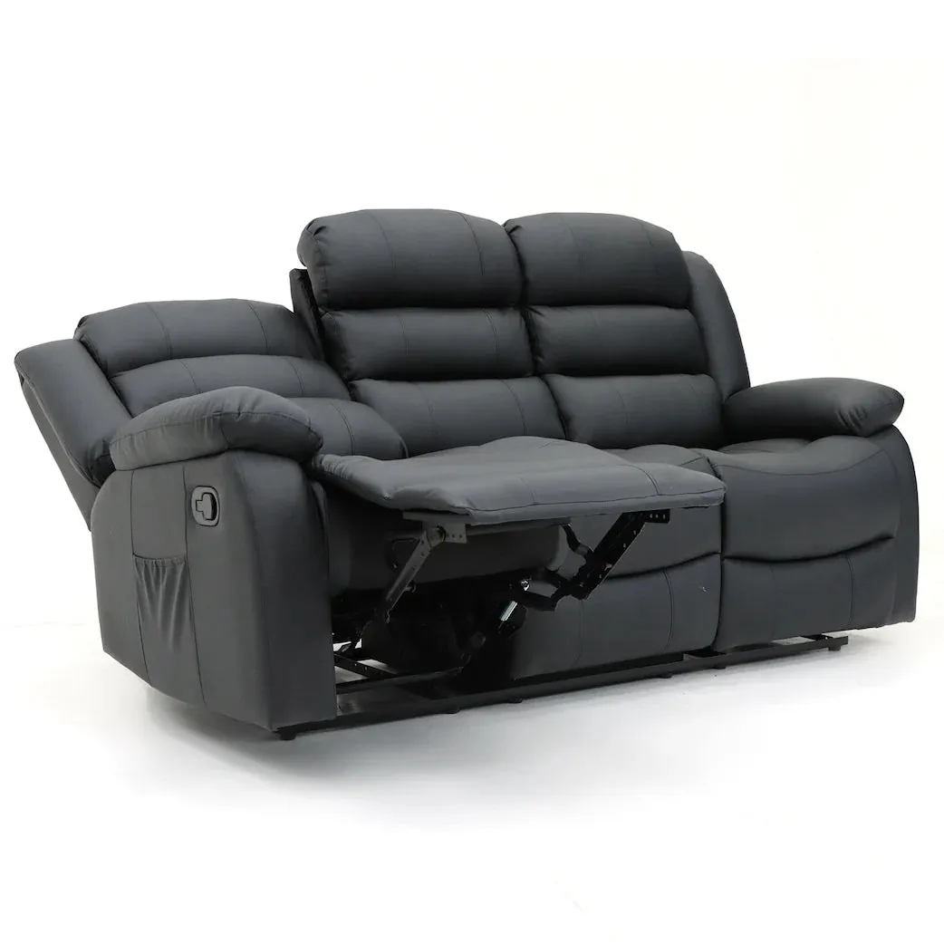 Chicago Manual Recliner Sofa - Black 3 Seater