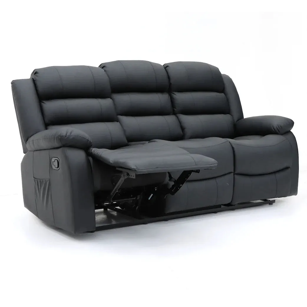 Chicago Manual Recliner Sofa - Black 3 Seater