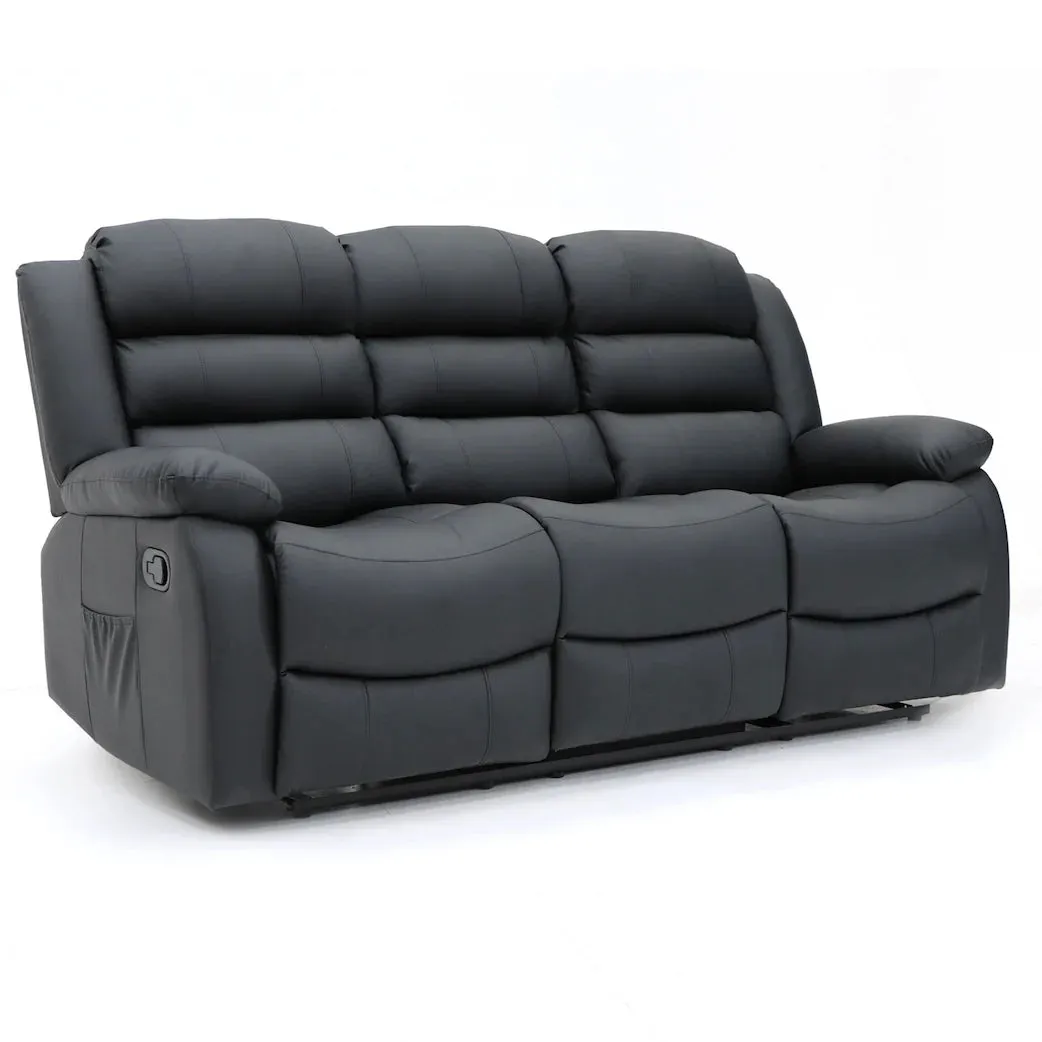 Chicago Manual Recliner Sofa - Black 3 Seater