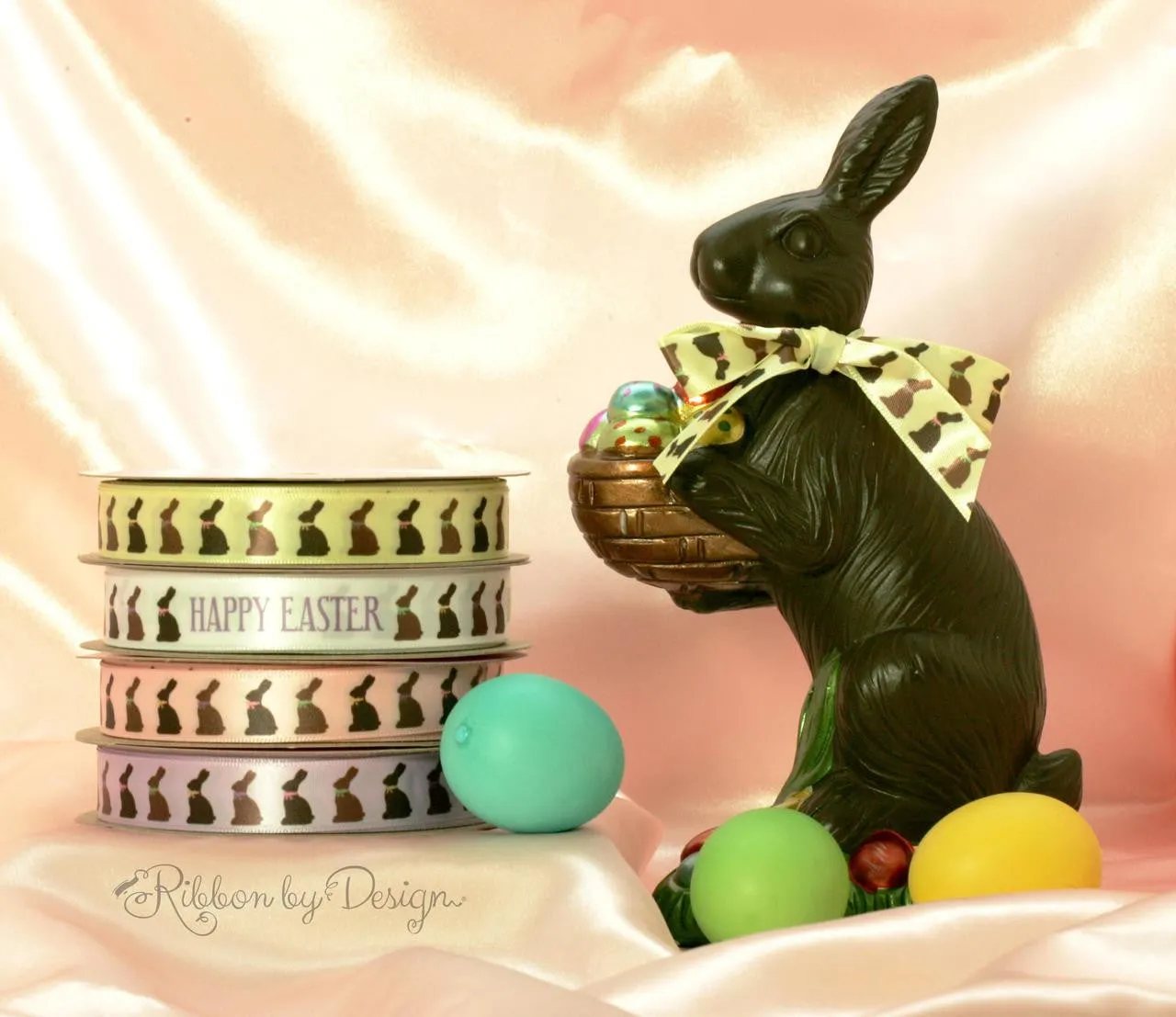 Chocolate Bunny Ribbon on 5/8" Yellow single face satin