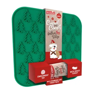 Christmas Dog Treat & Toy Gift Pack | Lick Mat with Turkey & Cranberry Paste by Cupid & Comet