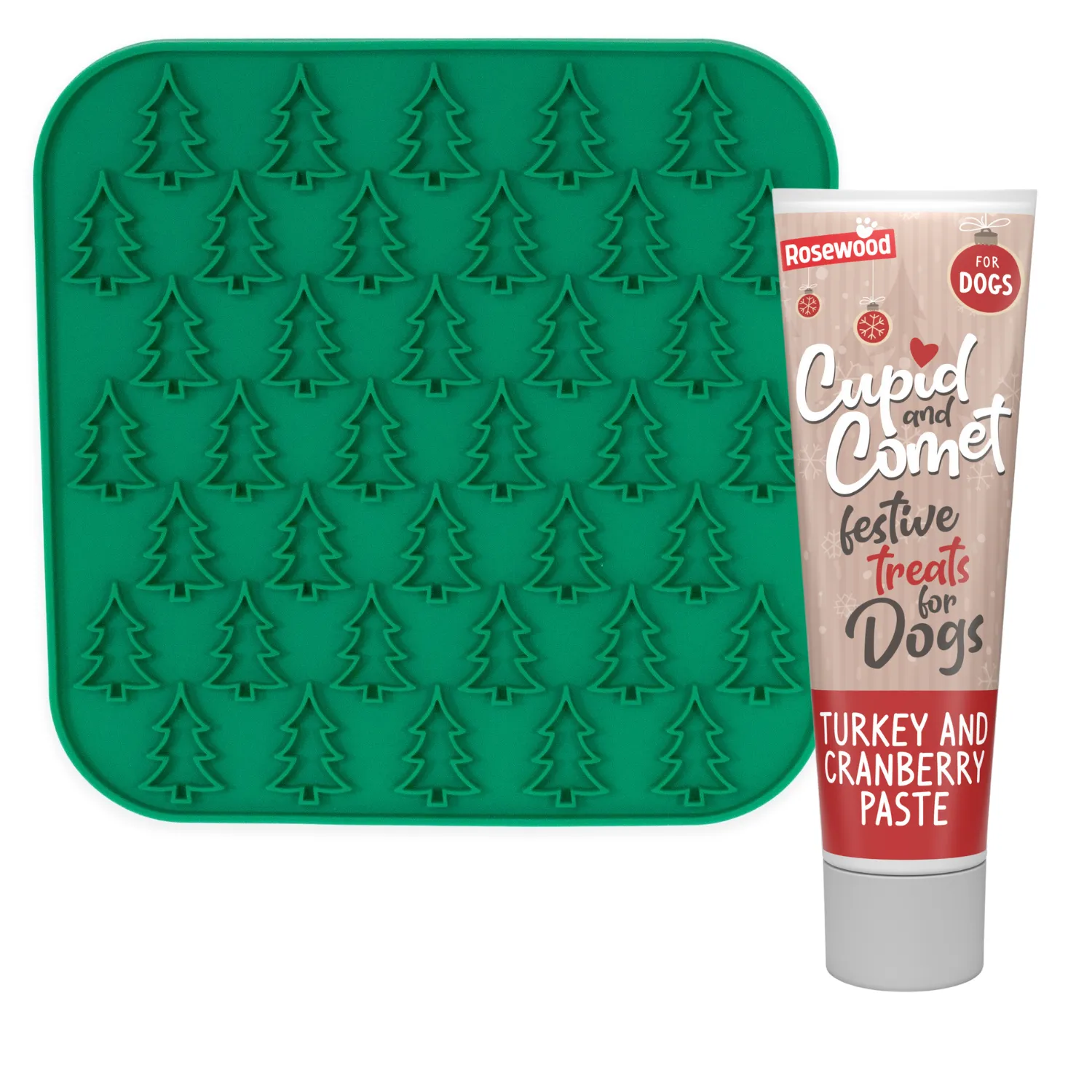 Christmas Dog Treat & Toy Gift Pack | Lick Mat with Turkey & Cranberry Paste by Cupid & Comet