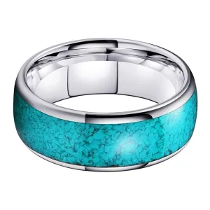 Crushed Turquoise and Domed Wedding Ring In Silver Tungsten (4/6/8mm)