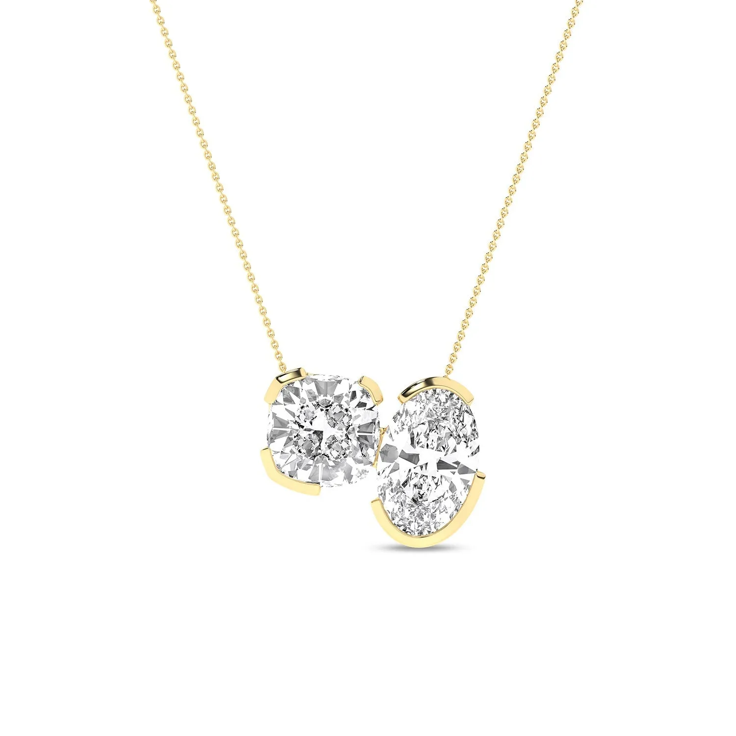 Cushion Oval Diamond Two-Stone Necklace