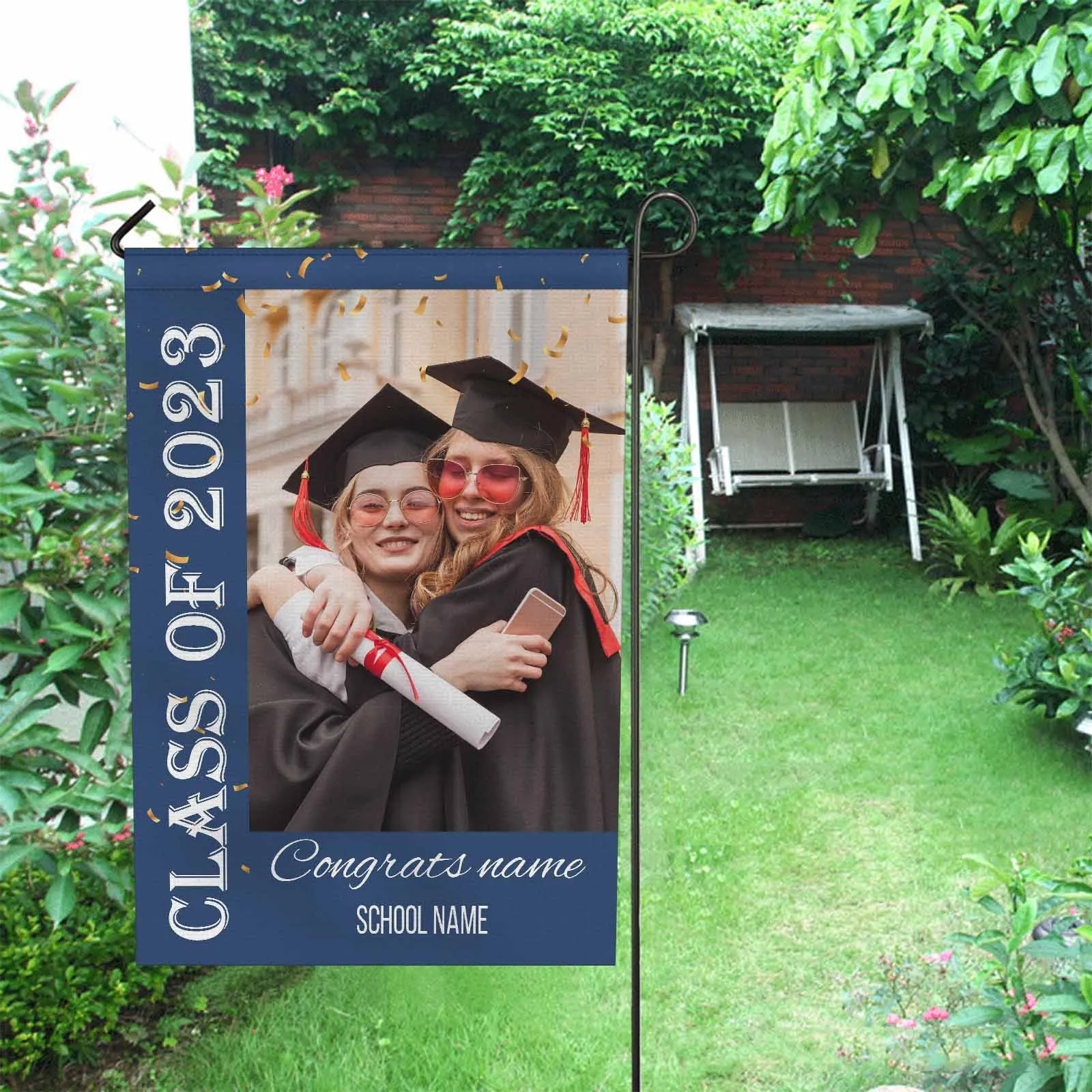 Custom Photo&Name Blue Class Of 2023 Graduation Garden Flag Graduation Gift Decorations