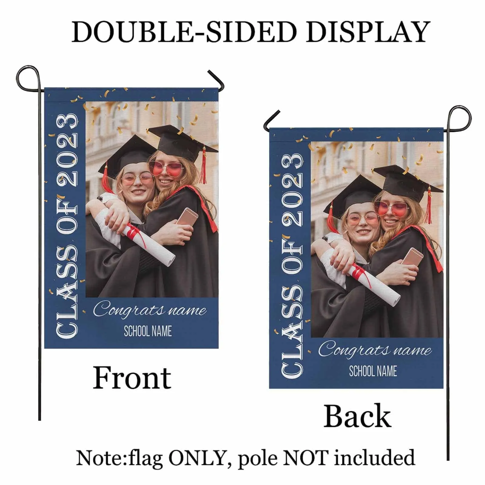 Custom Photo&Name Blue Class Of 2023 Graduation Garden Flag Graduation Gift Decorations