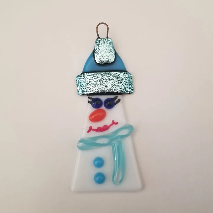 Cute fused glass Snowman, snow lady ornament, bauble, bling, santa hat