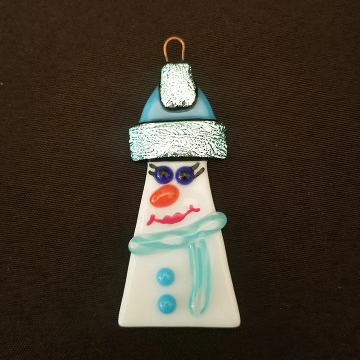 Cute fused glass Snowman, snow lady ornament, bauble, bling, santa hat