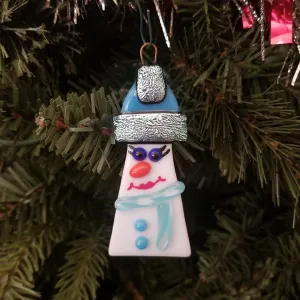 Cute fused glass Snowman, snow lady ornament, bauble, bling, santa hat