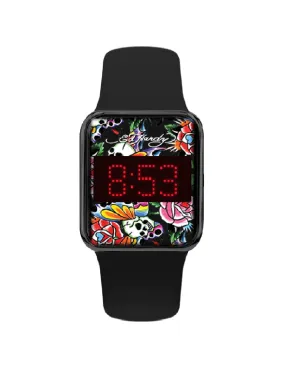 Ed Hardy Men's Matte Black Silicone Strap Watch 45mm