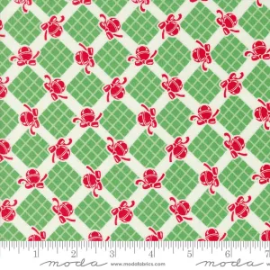 Fabric, Kitty Christmas Jingle Bells, Checks & Plaids by Urban Chiks - Green HOLLY (by the yard)