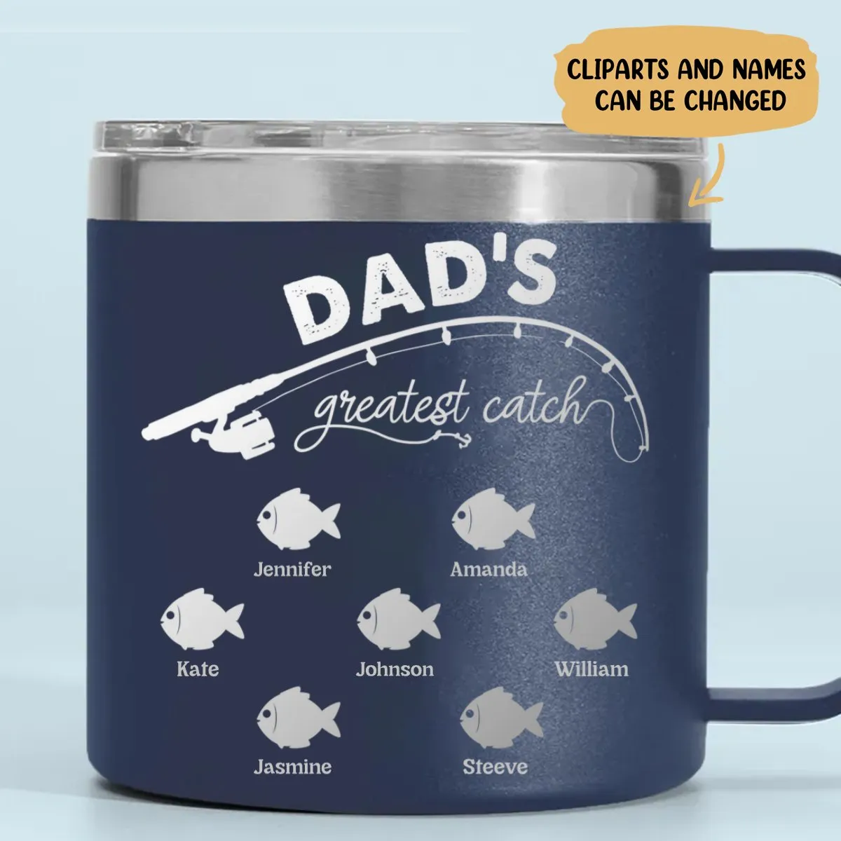 Family - Papa Fishing - Personalized Stainless Steel Tumbler With Handle