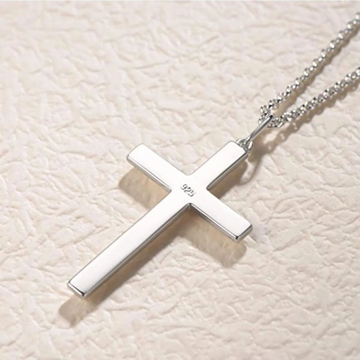 FANCIME Mens Beveled Edge Cross Sterling Silver Necklace