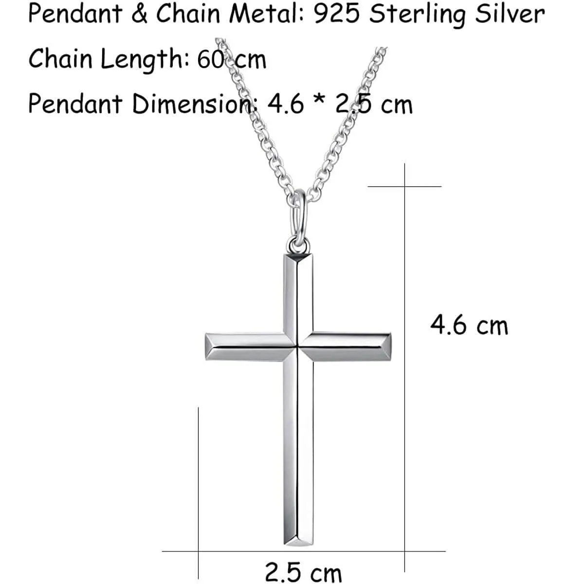 FANCIME Mens Beveled Edge Cross Sterling Silver Necklace