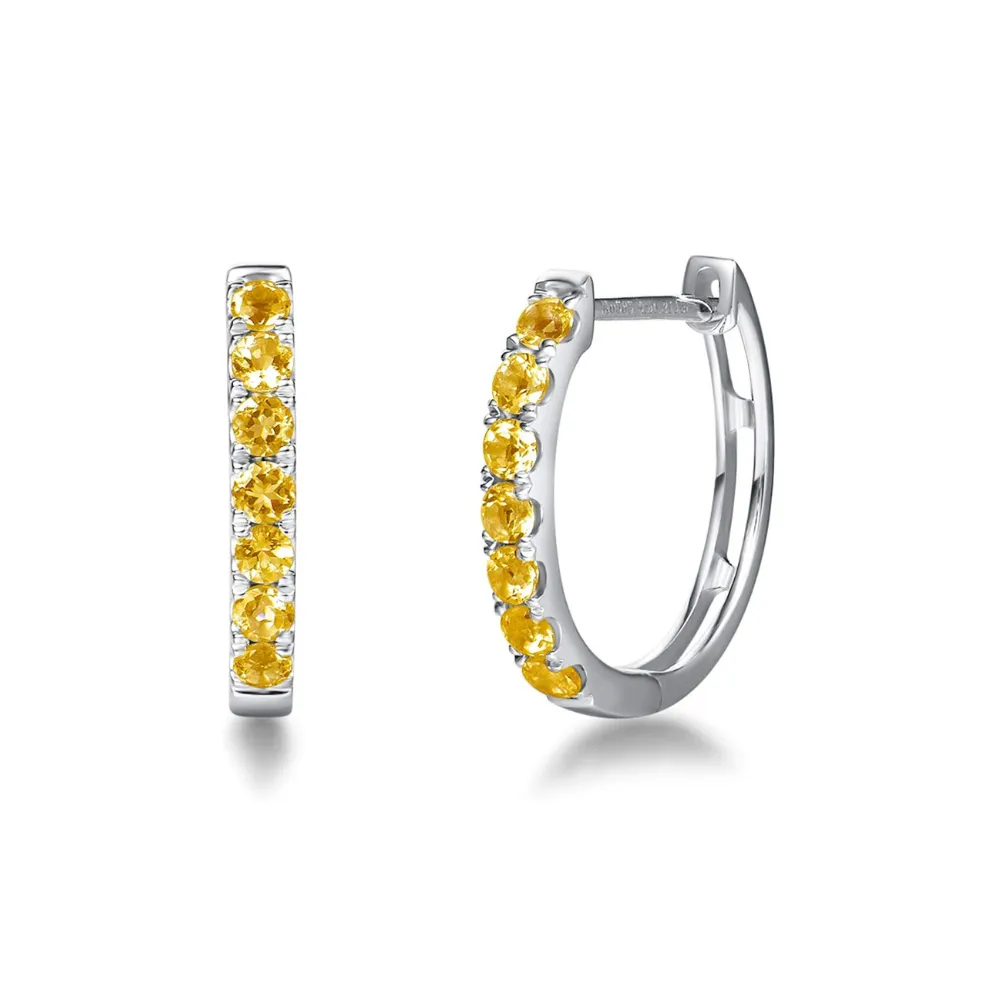 FANCIME Orange Citrine 14K White Gold Hoop Earrings