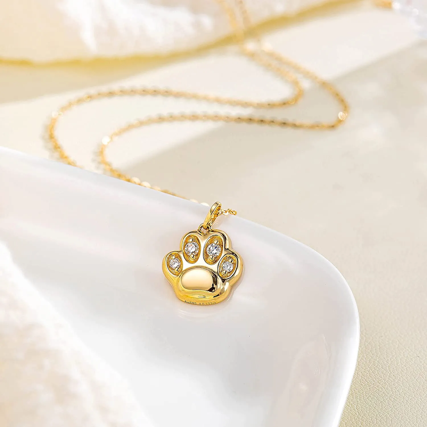 FANCIME "Cutie" Cat Paw Dainty 14K Yellow Gold Necklace