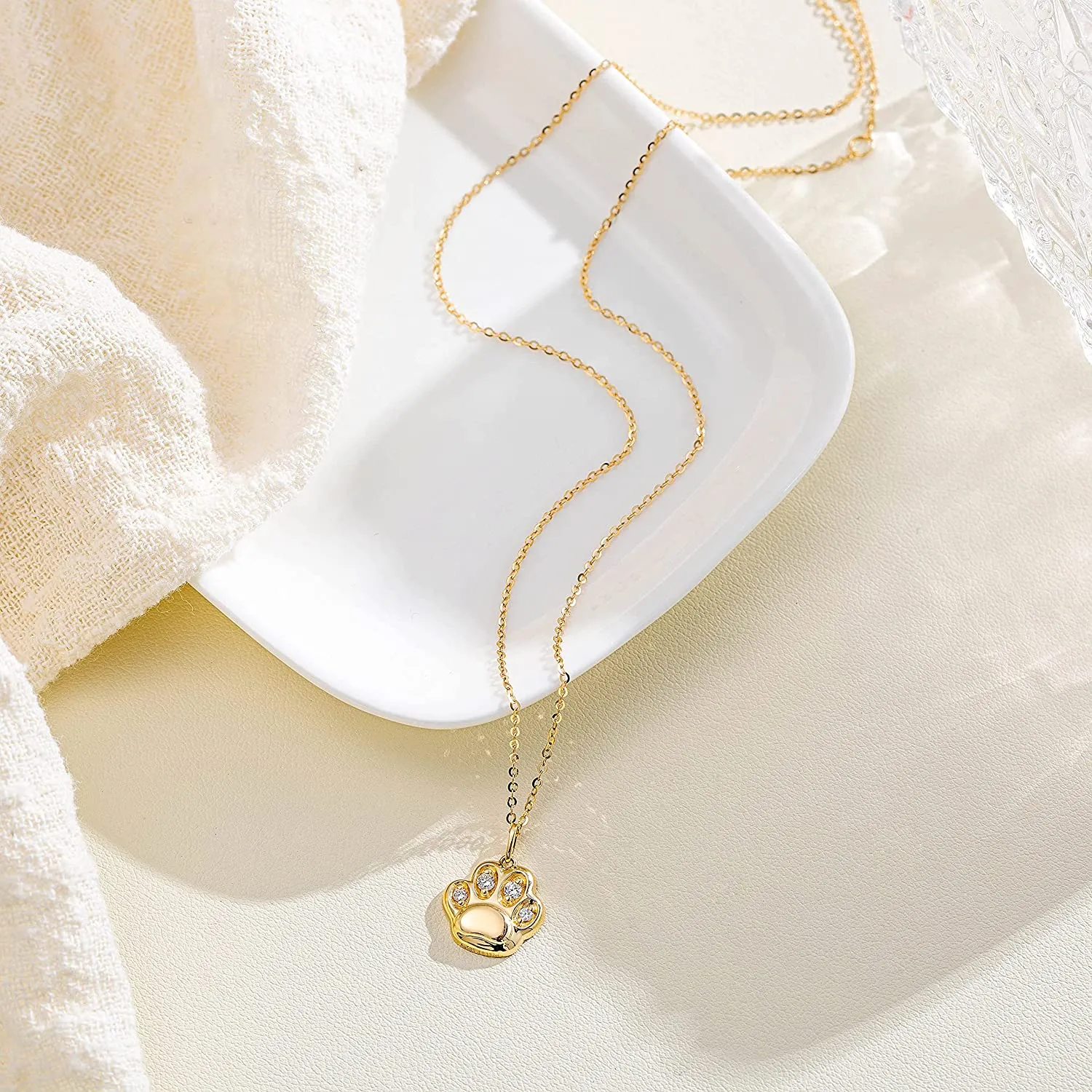 FANCIME "Cutie" Cat Paw Dainty 14K Yellow Gold Necklace