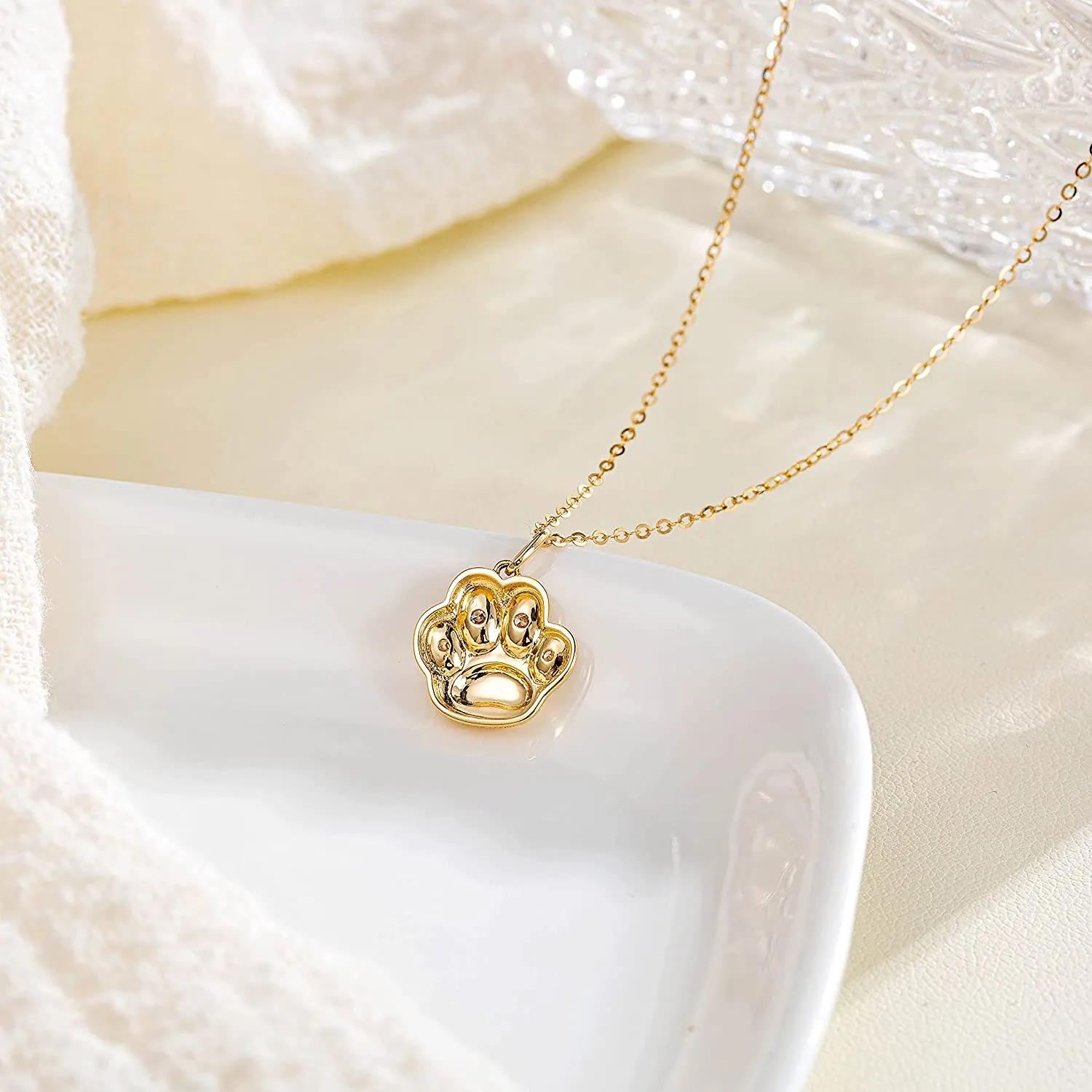 FANCIME "Cutie" Cat Paw Dainty 14K Yellow Gold Necklace