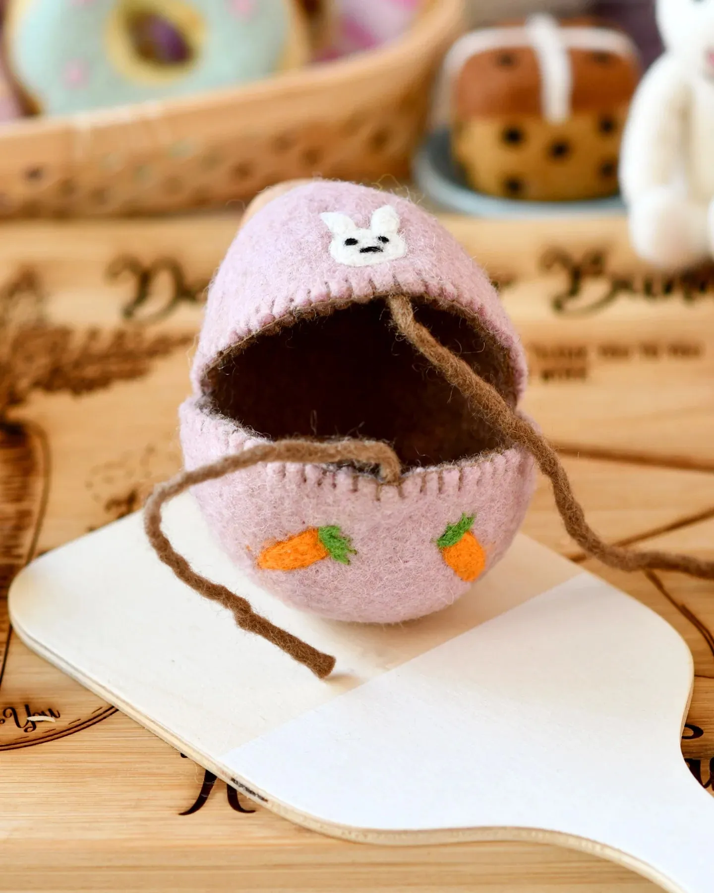 Felt Egg Cover Pink with Bunny Motif