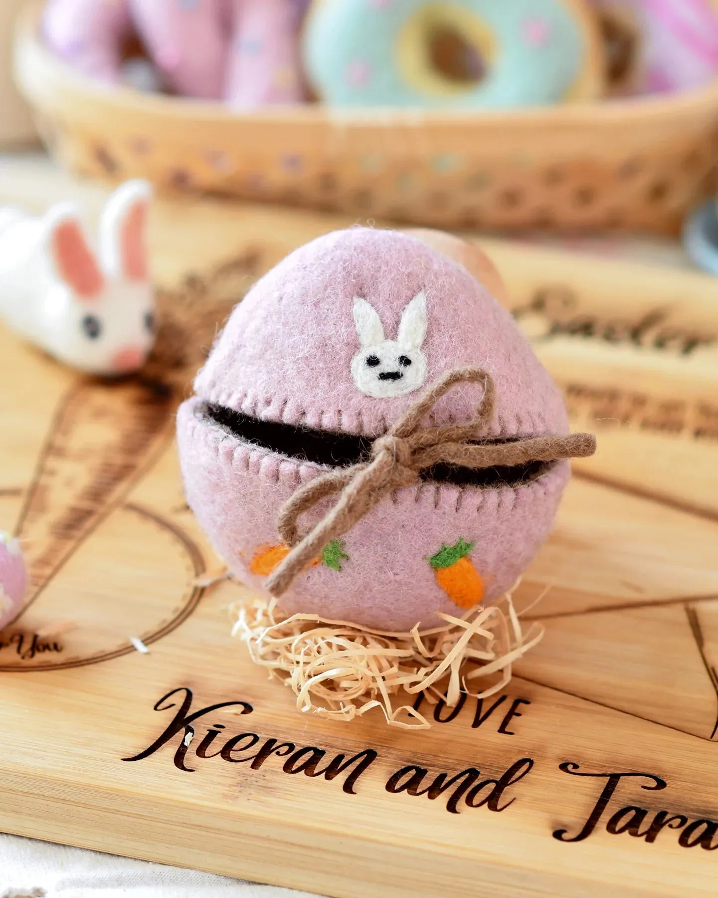 Felt Egg Cover Pink with Bunny Motif