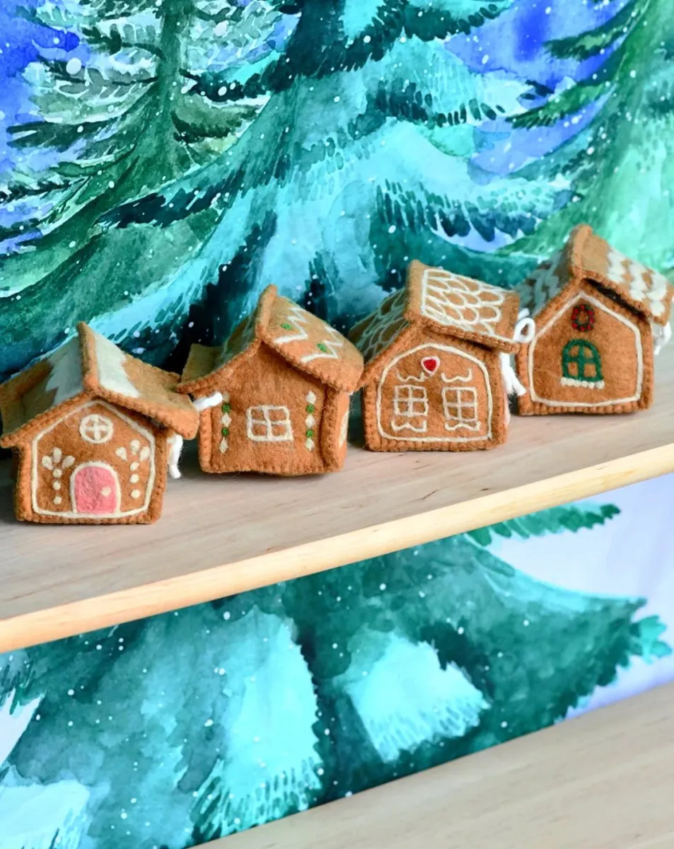 Felt Gingerbread House Green Door - Tara Treasures